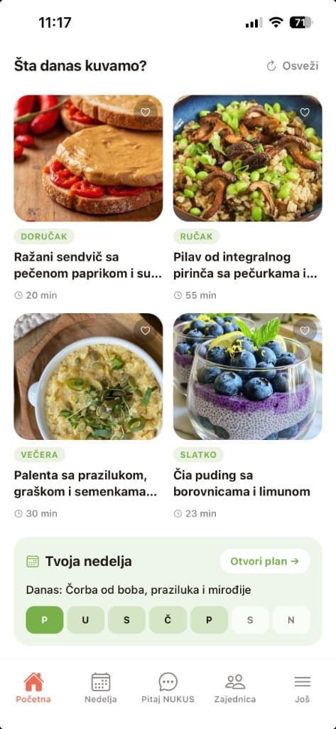 NUKUS predlozi „Šta danas kuvamo?“, mobilni prikaz